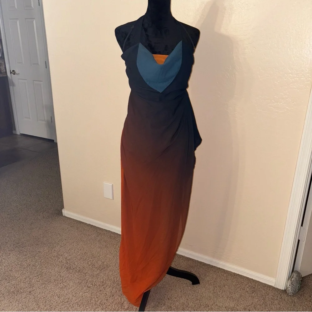 New RONNY KOBO Tyler Ombré Maxi Dress Sz M Orange - Picture 3 of 5